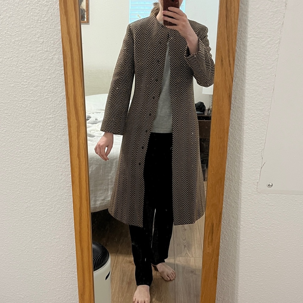 Vintage Celine wool herringbone collarless coat